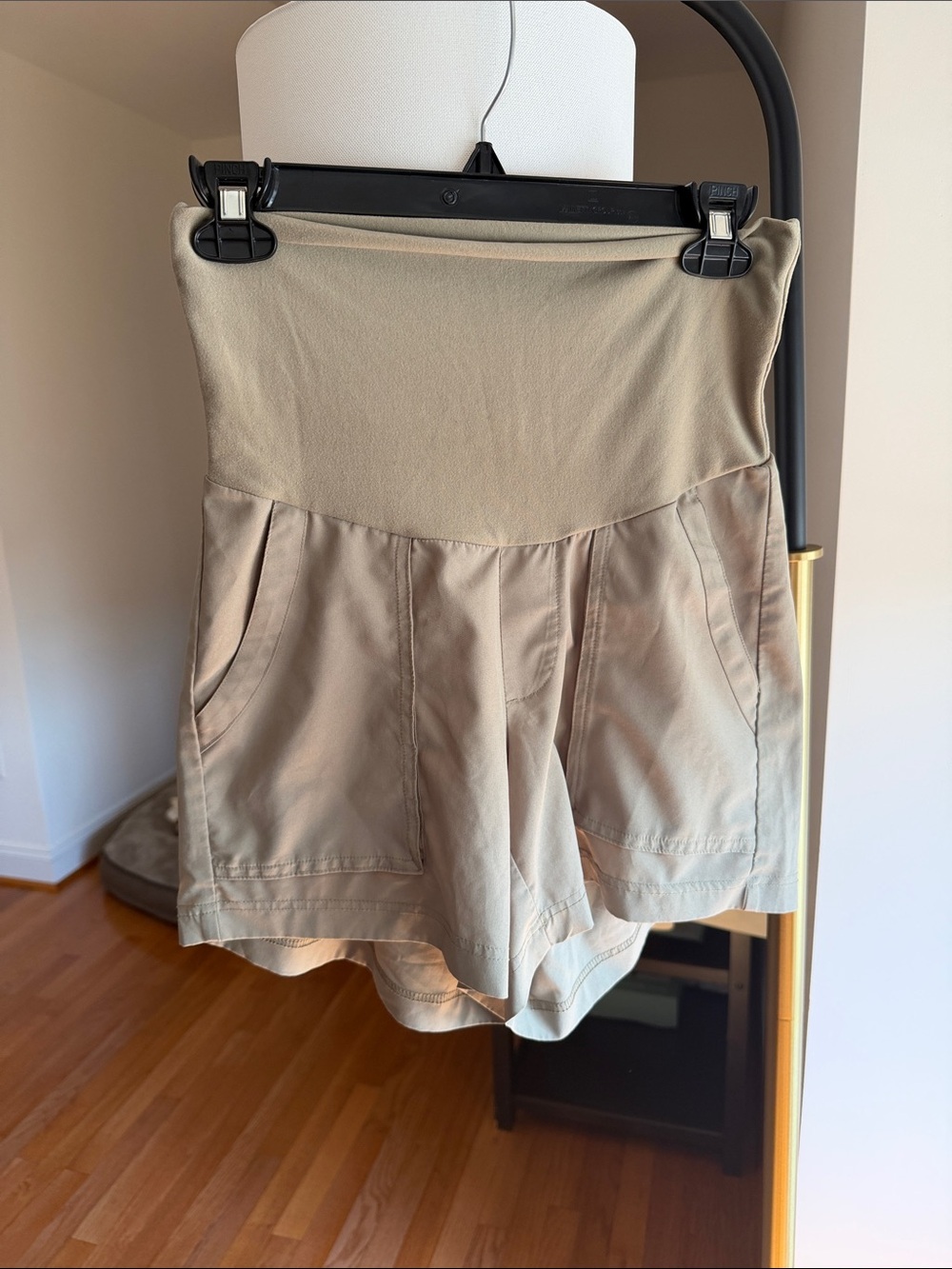 High-Waist Beige Maternity Shorts